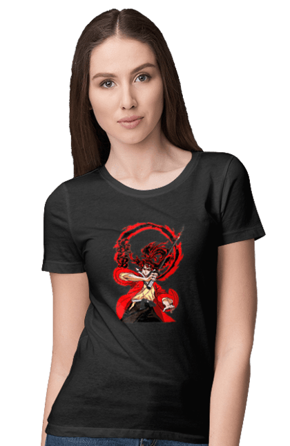 Women's t-shirt with prints Demon Slayer Yoriichi Tsugikuni. Anime, demon slayer, manga, tsugikuni, yoriichi, yoriichi tsugikuni. 2070702