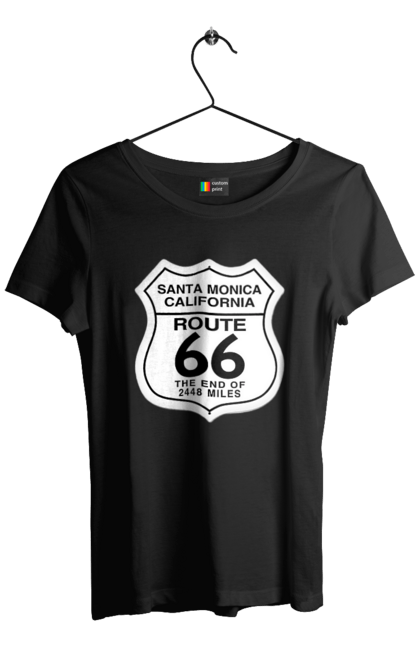 Футболка жіноча з принтом "Route 66". Байк, байкер, байкер клуб, брат, брати, брутал, гарячий асфальт, гарячий кінь, гарячий стрижень, дорога 50, дорога 66, дорога 80, дороги америки, дороги україни, жага швидкості, клуб байкерів, мотоцикл, мотоцикліст, справжній чоловік, чувак, швидкість. 2070702