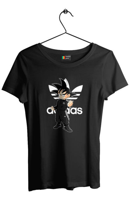 Футболка жіноча з принтом "Adidas Сон Гоку". Adidas, dragon ball, manga, son goku, адідас, аніме, гоку, манга, перли дракона, сон гоку. 2070702