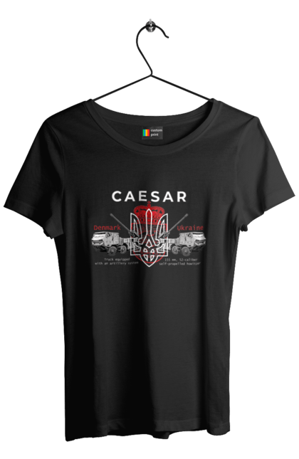 Футболка жіноча з принтом "Caesar". Caesar, himars, залужний, зброя. 2070702