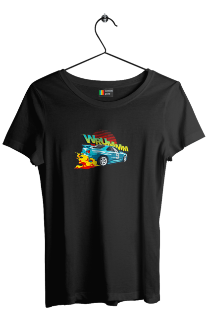 Футболка жіноча з принтом "Авто". Авто, вогонь, вулиці, денги, дрифт, спорт, спортивне авто, швидкість. 2070702