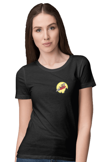 Футболка жіноча з принтом "Хитрий кайот". Антигерой, вайлі кайот, веселі мелодії, віллі, злодій, кайот, не відчуває болю, персонаж мультфільму, північноамериканський кайот, уайлі, швидкий та сміливий. 2070702