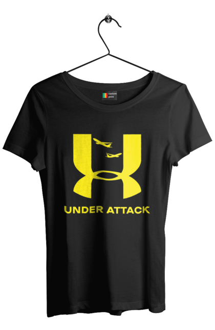 Футболка жіноча з принтом "Under Attack yellow". Андер армор, бренди, гумор, приколи, прикольні, ундер армор. 2070702
