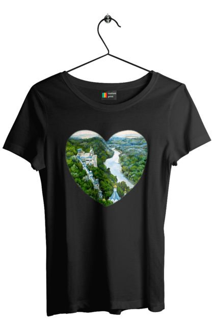 Футболка жіноча з принтом "Святогорская лавра". Донецька область, ліс, монастир, пейзаж, річка, святогірськ, україна, церква. 2070702