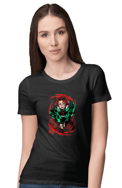 Women's t-shirt with prints Demon Slayer Tanjiro. Anime, demon slayer, kamado tanjiro, manga, tanjiro. 2070702