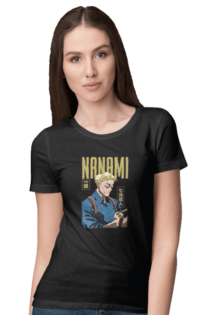 Футболка жіноча з принтом "Магічна битва Нанамі". Anime, jujutsu kaisen, manga, nanami, nanami kento, аніме, магічна битва, манга, нанамі, нанамі кенто. 2070702