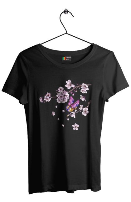 Футболка жіноча з принтом "Метелик І Сакура". Весна, дерево, метелик, сакура. 2070702