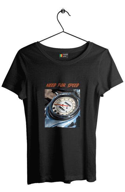 Футболка жіноча з принтом "Мото 3". Байкер, дорогая, мотоцикл, ретро, скорость, спидометр, стиль жизни. 2070702