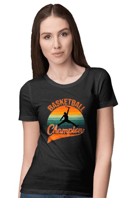 Футболка жіноча з принтом "Чемпіон баскетболу". Баскетбол, джордан, джордан чемпіон, чемпіон, чемпіон баскетболу. aslan
