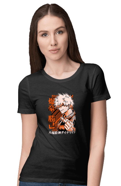 Футболка жіноча з принтом "Моя академія героїв Бакуго". Bakugo, katsuki, katsuki bakugo, my hero academia, академія юей, аніме, бакуго, кацукі бакуго, манга, моя геройська академія. 2070702