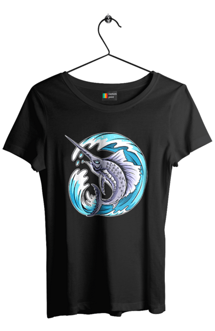 Футболка жіноча з принтом "Риба Меч І Хвиля". Риба меч, хвиля. 2070702