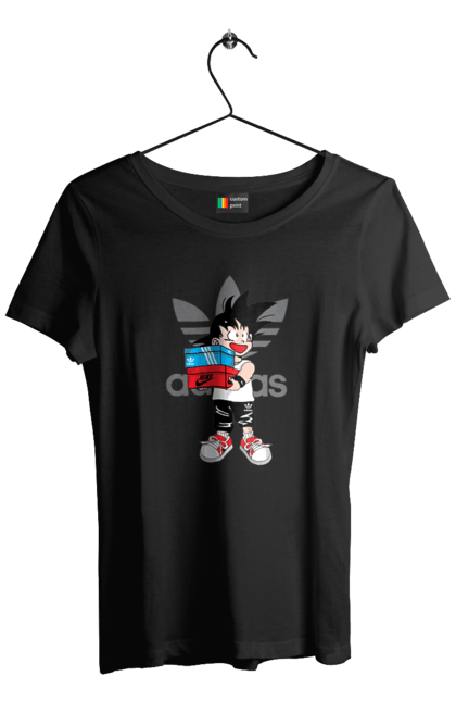 Футболка жіноча з принтом "Adidas Сон Гоку". Adidas, dragon ball, manga, son goku, адідас, аніме, гоку, манга, перли дракона, сон гоку. 2070702