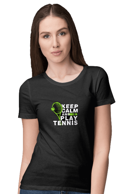 Футболка жіноча з принтом "Keep Calm And Play Tennis". Keep calm, великий теніс, зберігай спокій, спорт, теніс, тенніс. aslan