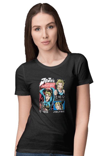 Women's t-shirt with prints JOJO Jolyne Cujoh. Anime, jojo, jojo`s bizarre adventure, jojo’s bizarre adventure, jolyne cujoh, manga. 2070702