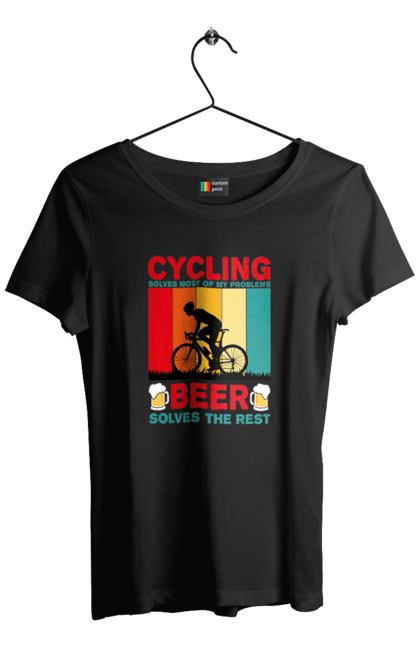 Футболка жіноча з принтом "Cycling Beer". Алкоголь, брутальні, велосипед, веселі, для спортсменів, літні, пиво, спорт, чоловічі. 2070702