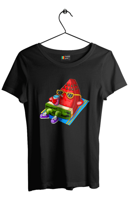 Футболка жіноча з принтом "Кавун П'є Коктейль". Кавун, коктейль, літо. 2070702