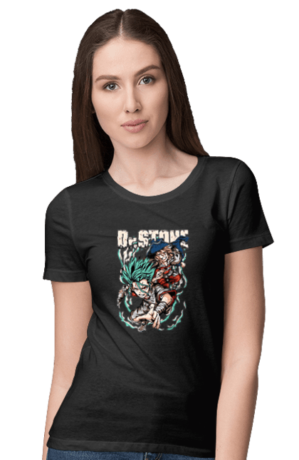 Women's t-shirt with prints Dr. Stone Senku and Ryuusui. Anime, dr. stone, ishigami, manga, ryuusui, ryuusui nanami, senku, senku ishigami. 2070702