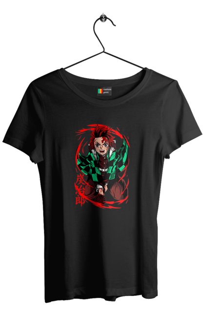 Women's t-shirt with prints Demon Slayer Tanjiro. Anime, demon slayer, kamado tanjiro, manga, tanjiro. 2070702