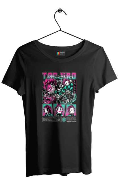 Women's t-shirt with prints Demon Slayer Tanjiro. Anime, demon slayer, kamado tanjiro, manga, tanjiro. 2070702