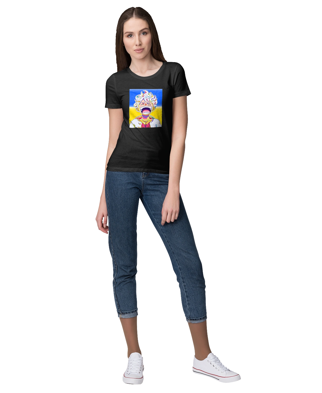 Монкі д Луффі сміється на жовто блактному фоні