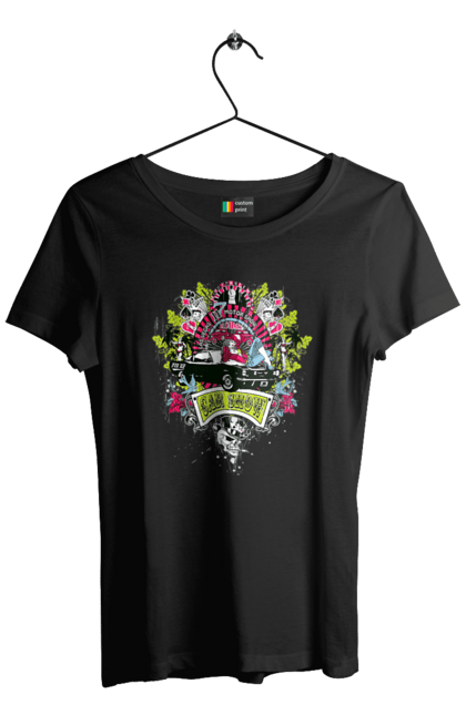 Футболка жіноча з принтом "Автомобільне Шоу, Літо". Автомобіль, гроші, карти, пальма, шоу. 2070702