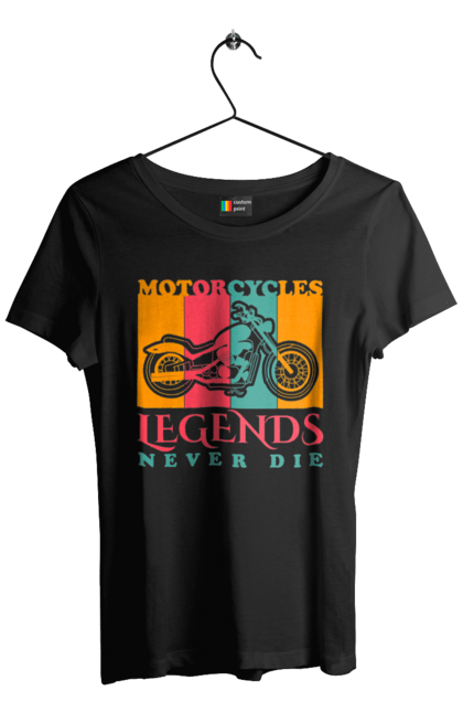 Футболка жіноча з принтом "мотоцикл легенда". Легенда, мотоспорт, мотоцикл. 2070702