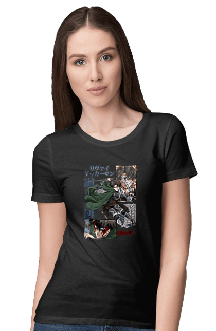 Women's t-shirt with prints Attack on Titan Levi. Ackerman, anime, attack on titan, levi, manga, shingeki no kyojin, survey corps. 2070702