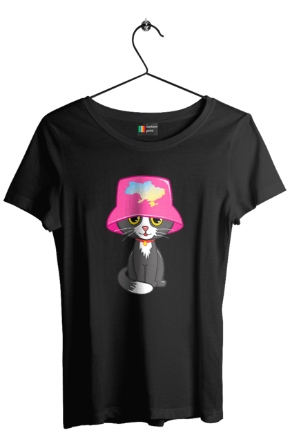 Футболка жіноча з принтом "Котик з картою україни". Євробачення, калош, кіт, котик, музика, панама калоша, символ україни, україна. 2070702