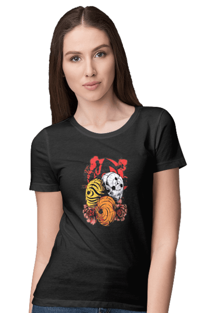 Women's t-shirt with prints Naruto Obito Uchiha. Anime, character, manga, naruto, ninja, obito, obito uchiha, tv series, uchiha. 2070702