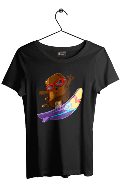 Футболка жіноча з принтом "Мороженко На Серфі". Літо, морозиво, окуляри, серфінг. 2070702
