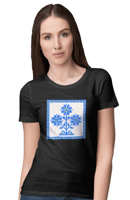 Желто голубая вышивка цветы