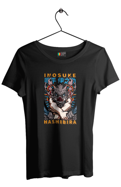 Women's t-shirt with prints Demon Slayer Inosuke. Anime, demon slayer, inosuke, inosuke hashibira, kimetsu no yaiba, manga. 2070702