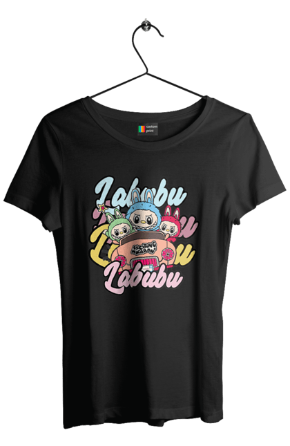 Футболка жіноча з принтом "Лабубу". Іграшка лабубу, лабубу, лабубу кока кола, мерч лабубу, мила, рожева лабубу, смішна лабубу. 2070702