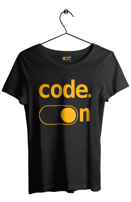 Футболка жіноча з принтом "Код увімкнено". Айті, айтішник, для айтішника, для програміста, код увімкнено, подарунок айтішнику, подарунок програмісту, програміст, розробник. 2070702