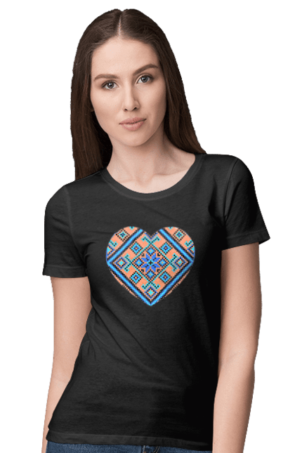 Women`s t-shirt with prints Heart embroidery. Cross stitch, embroidered shirt, embroidery, heart, i love ukraine, symbols of ukraine, traditions of ukraine, ukraine. 2070702