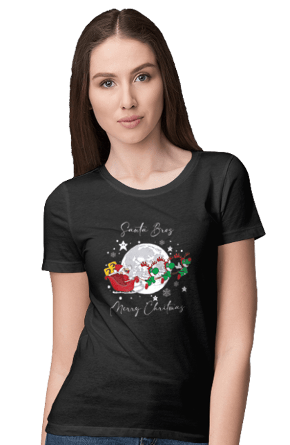 Women`s t-shirt with prints Super Mario Bros: Merry Christmas. Character, christmas, game, mario, mario bros, merry christmas, nintendo, santa claus, super mario bros. 2070702