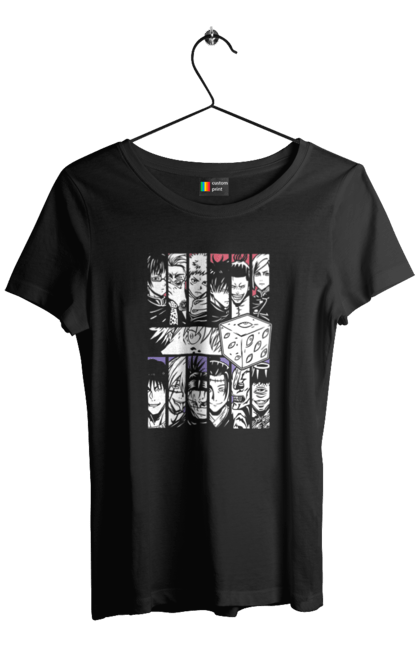 Women's t-shirt with prints Jujutsu Kaisen Gojo. Anime, dark fantasy, gojo, jujutsu kaisen, magic battle, manga, mystic. 2070702