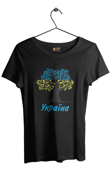 Футболка жіноча з принтом "Синьо жовте дерево Україна". Дерево україна, символ україни, синьо жовте дерево, україна, українська символіка. 2070702