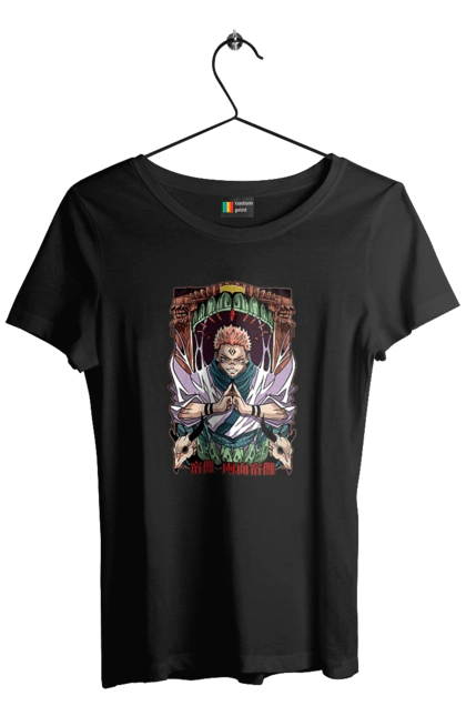 Футболка женская с принтом Магическая битва Сукуна. Anime, jujutsu kaisen, manga, sukuna, аниме, магическая битва, манга, мистика, сукуна, тёмное фэнтези. 2070702