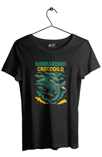 Women`s t-shirt with prints Bombardino Crocodilo. Bombardino, bombardino crocodilo, bombardiro crocodile, brainrot, crocodile, crocodile meme, crocodile plane, crocodilo, italian brainrot, meme. 2070702