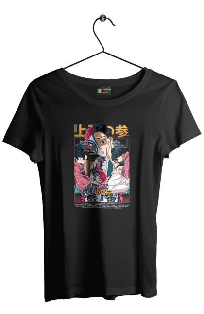 Women's t-shirt with prints Demon Slayer Akaza. Akaza, anime, demon slayer, kimetsu no yaiba, manga, nezuko, serial. 2070702