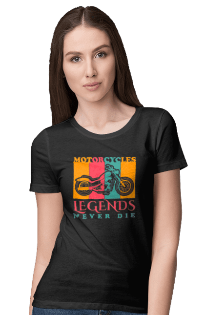 Футболка жіноча з принтом "мотоцикл легенда". Легенда, мотоспорт, мотоцикл. 2070702