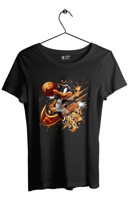 Women's t-shirt with prints Daffy Duck Nike. Cartoon, character, daffy duck, duck, looney tunes, merrie melodies, nike, warner brothers. 2070702