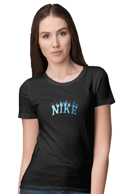 Футболка жіноча з принтом "Nike". Nike, логотип, надпись, найк. CustomPrint.market