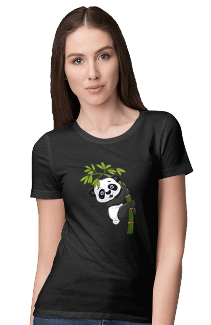 Футболка жіноча з принтом "Веселий панда арт". Ведмідь, веселий панда арт, панда, панда арт. aslan