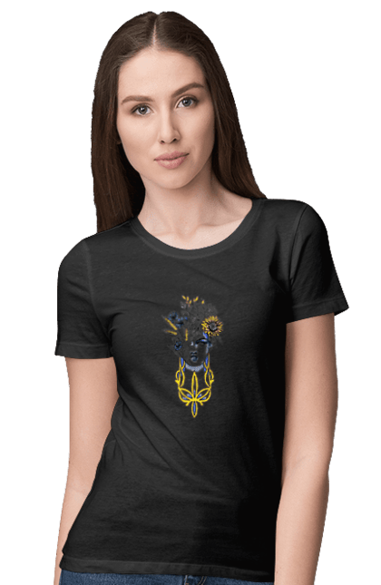 Women`s t-shirt with prints Ukrainian. Sunflower, ukrainian, woman. 2070702