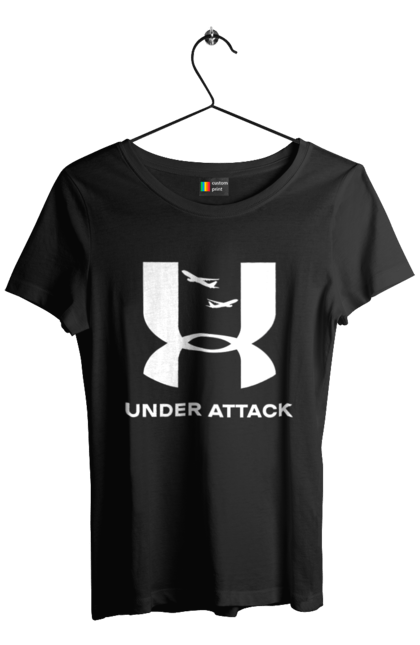 Футболка жіноча з принтом "Under Attack white". Андер армор, бренди, гумор, приколи, прикольні, ундер армор. 2070702