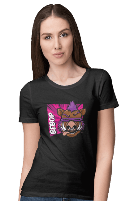 Women's t-shirt with prints Teenage Mutant Ninja Turtles Bebop. Animated series, bebop, comic, ninja, ninja turtles, villain. 2070702