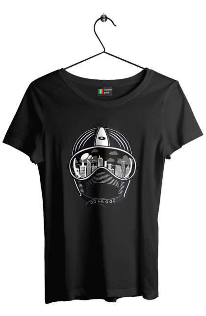 Women`s t-shirt with prints Helmet And City. City, helmet, speed. 2070702
