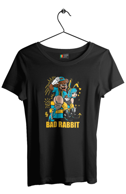Футболка жіноча з принтом "Поганий кролик". Бдсм, ведмідь, дівчина, кролик, поганий кролик, прикольна, смішна. 2070702